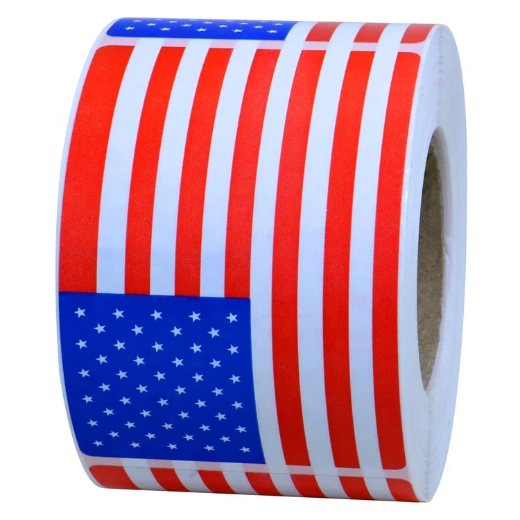 Hybsk America USA Flag Labels Red White Blue 2 x 3 Inch Squares 300 Adhesive Stickers