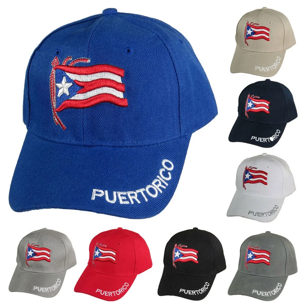 Custom Bill Embroidery Logo Hat Puerto Rico Flag Hat Custom Cheap Country Flag Baseball Cap