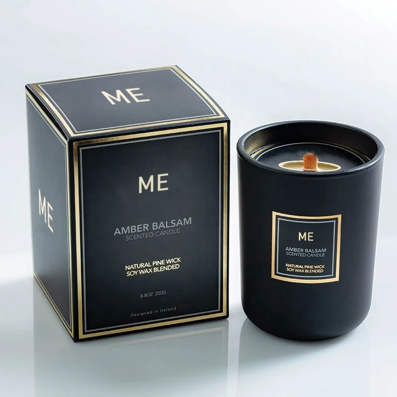 Mescente Luxury Custom Glass Bottle Woodwick Strong Scented Soy Candles, Wood Wick Candle