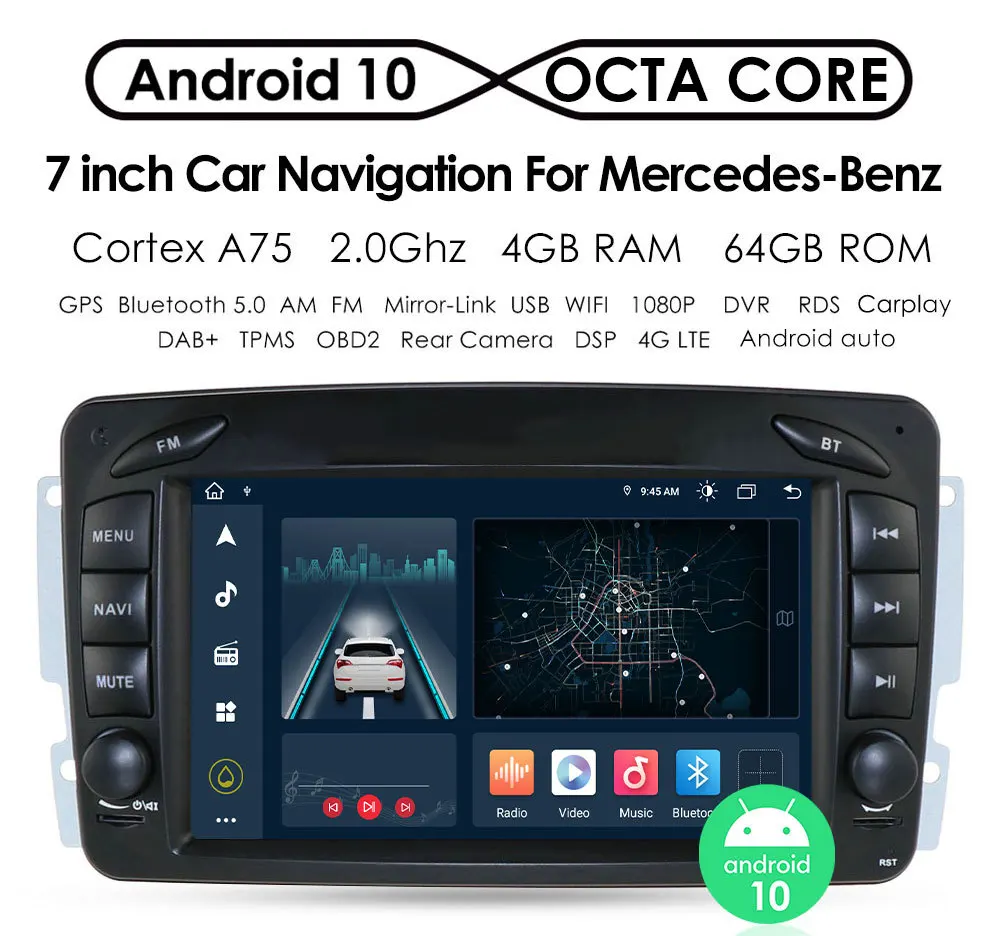 Suitable for  Benz W203 W209 W463 W168 Android 10.0 Stereo Car Android Player with 4G Carplay.