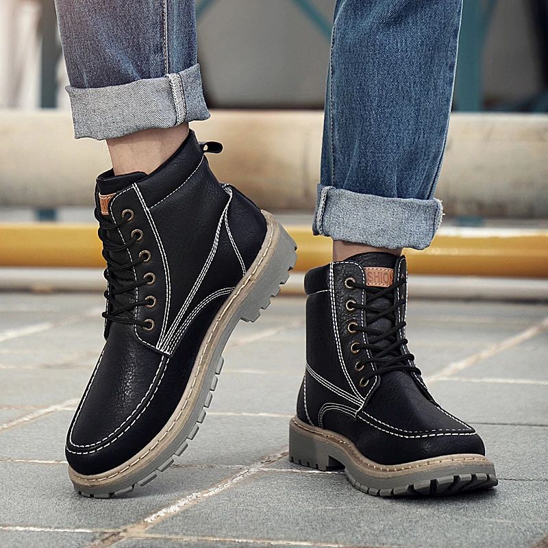  2019 осенне-зимние ботинки из PU искусственной кожи (PU для мужчин; Модная Уличная обувь на шнуровке мужская