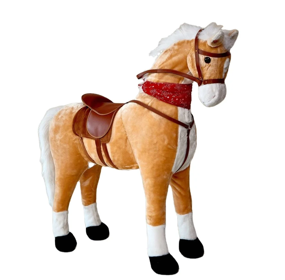 Riesenpferd Schwarz/weisse Mahne GIANT, Light Brown Colored Plush Standing Horse