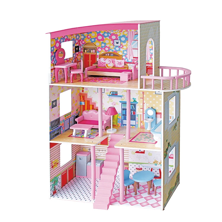 Factory Custom Miniature Accessories Princess Wooden Doll House Dollhouse With Furnitures