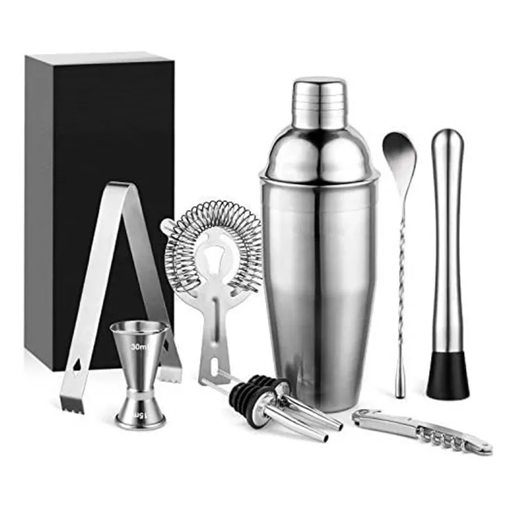 Factory customized home bar  9 pieces stainless steel cocktail set