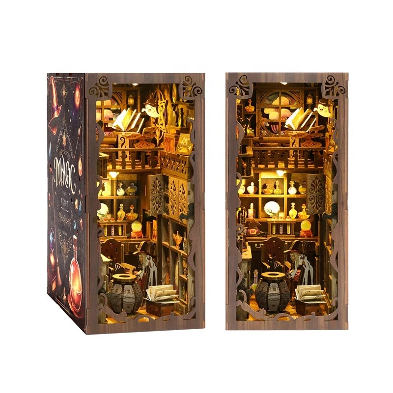 Wholesale puzzle toy book nook shelf insert Christmas nook book doll houses 3d puzzle custom book nook diy for adults