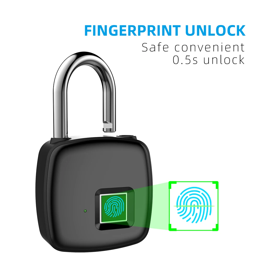 Portable  Biometric Usb Rechargeable Security Smart Fingerprint Electronic Padlock for Bags and Luggage
