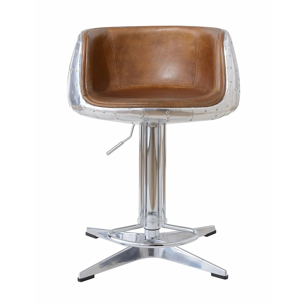 Классический винтажный барный стул из натуральной кожи в стиле авиации, регулируемый, для кухни, островка, паба