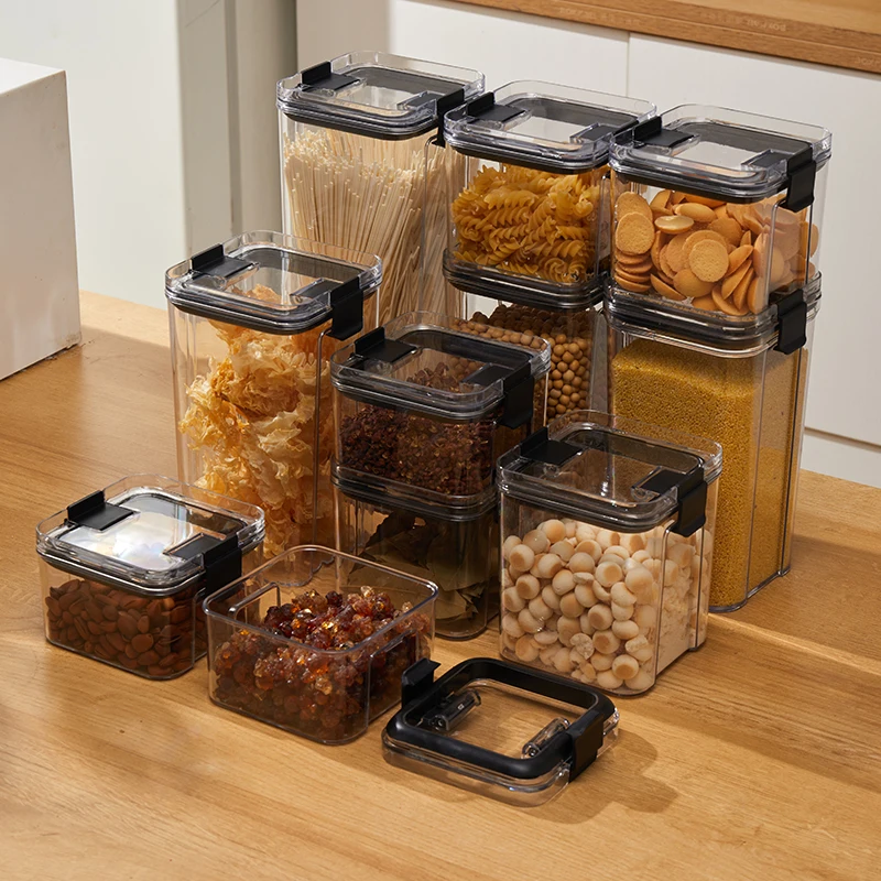 Rmier 5-Piece Clear Plastic PP Multifunction Kitchen Food Storage Box Set Square Airtight Grain Storage Containers Stackable