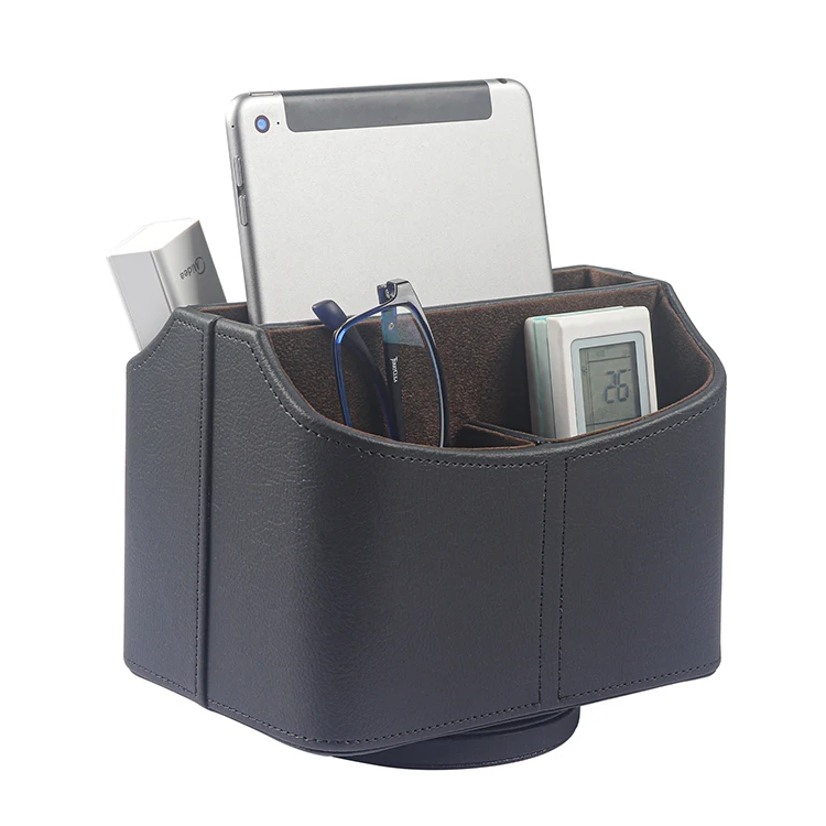5 Compartment  Remote Control Holder Box with 360 Degree Rotatable Leather Storage Container for TV Remote Phone Eyeglasses