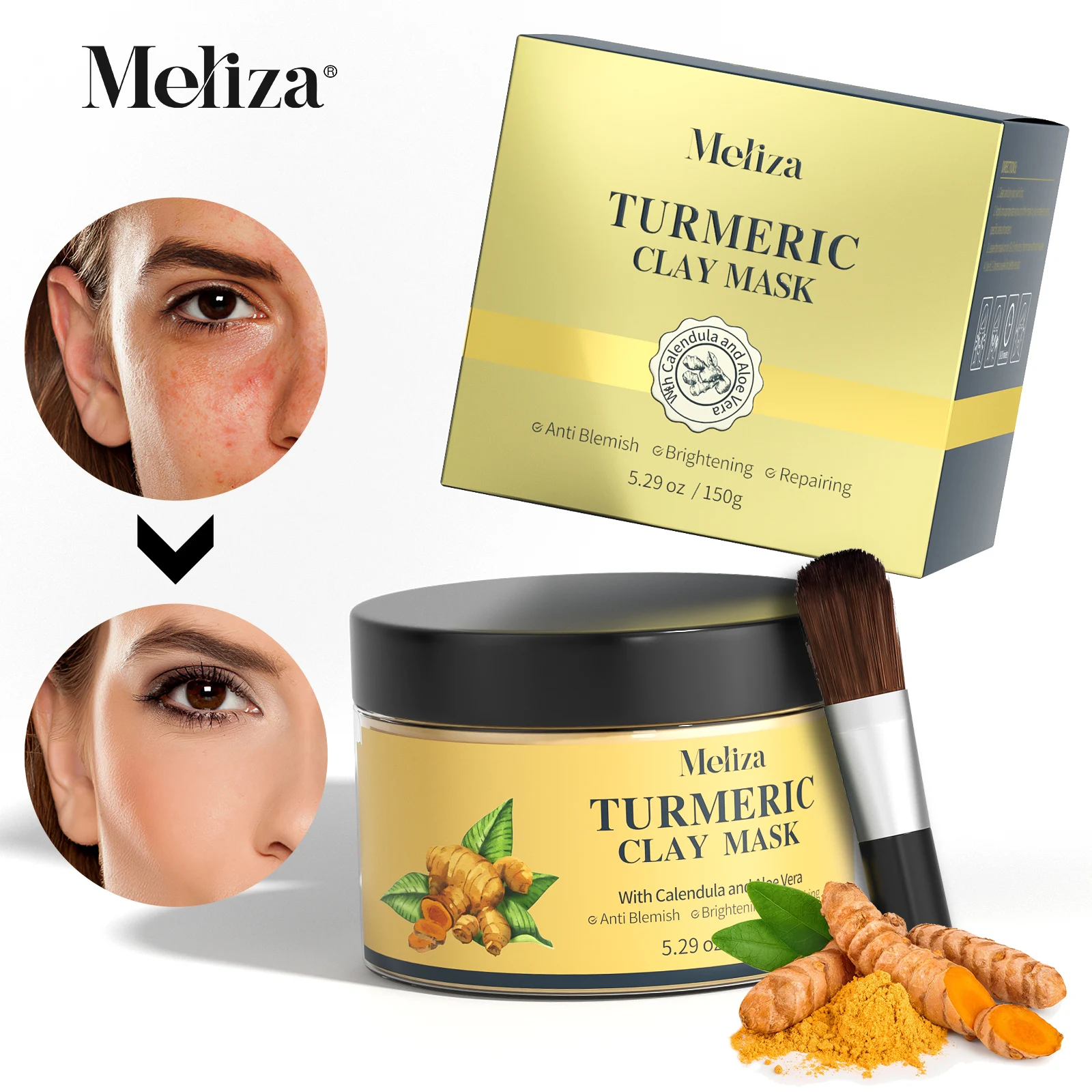 2022 Private Label Clay Mask Cleansing Mud Mask Brightening Anti-aging Turmeric Mud Face Mask for Skin Care with Brush