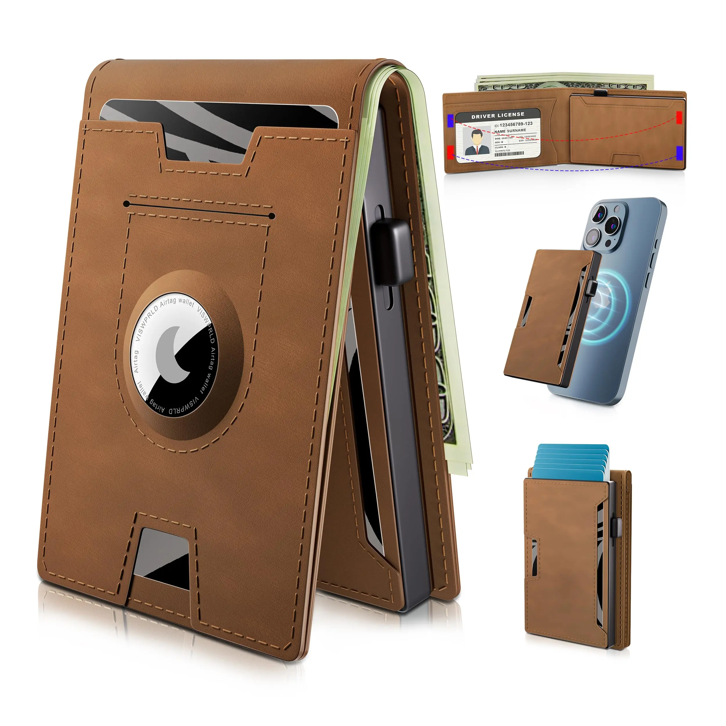 New Design Magnetic Detachable Pop Up Card Holder Wallet RFID Blocking Slim Metal Aluminum Wallet With Air Tag Holder