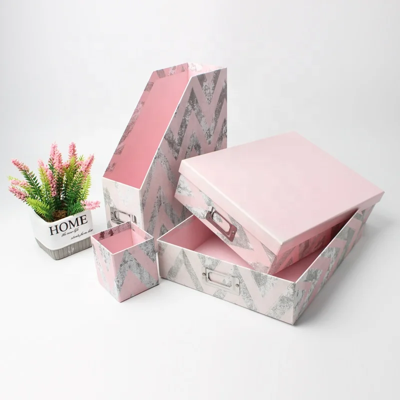 Custom Cardboard Magazine File Storage Paper Stationery Box Set With Tabs Holder