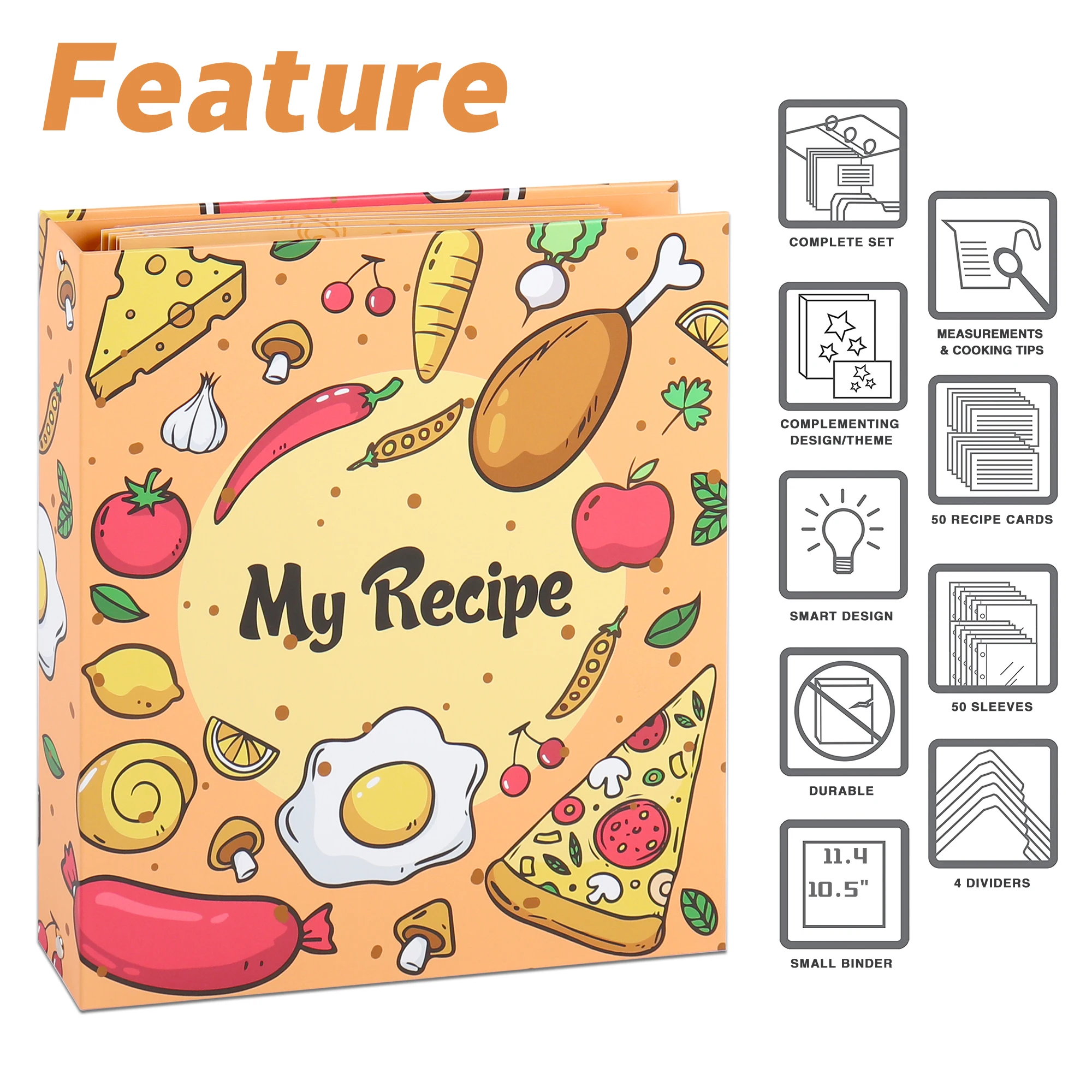 Custom Design 3 Ring Full Page Recipe Book Set Binder Page Protectors And 6 Dividers For Family Recipe Organizer