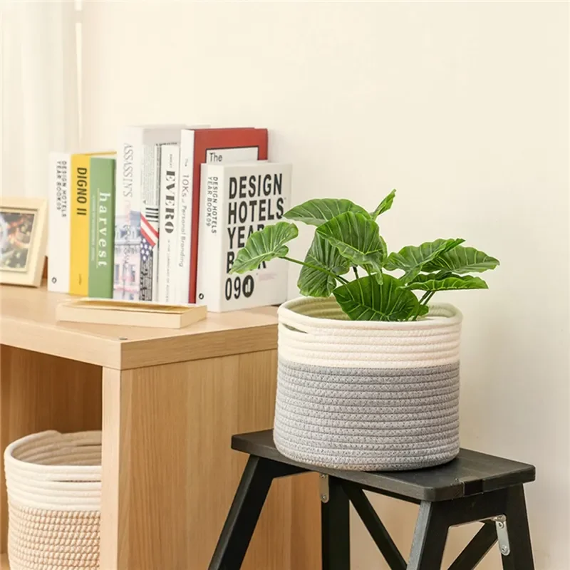 High Quality Basket Cotton Rope Laundry Kids Toys Cotton Rope Storage Basket Washing Basket