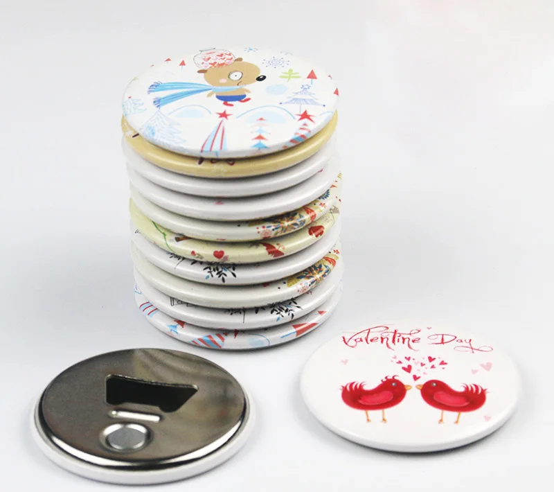 Custom Pocket Size 58MM Diameter Tinplate Refrigerator Magnets Beer Bottle Opener