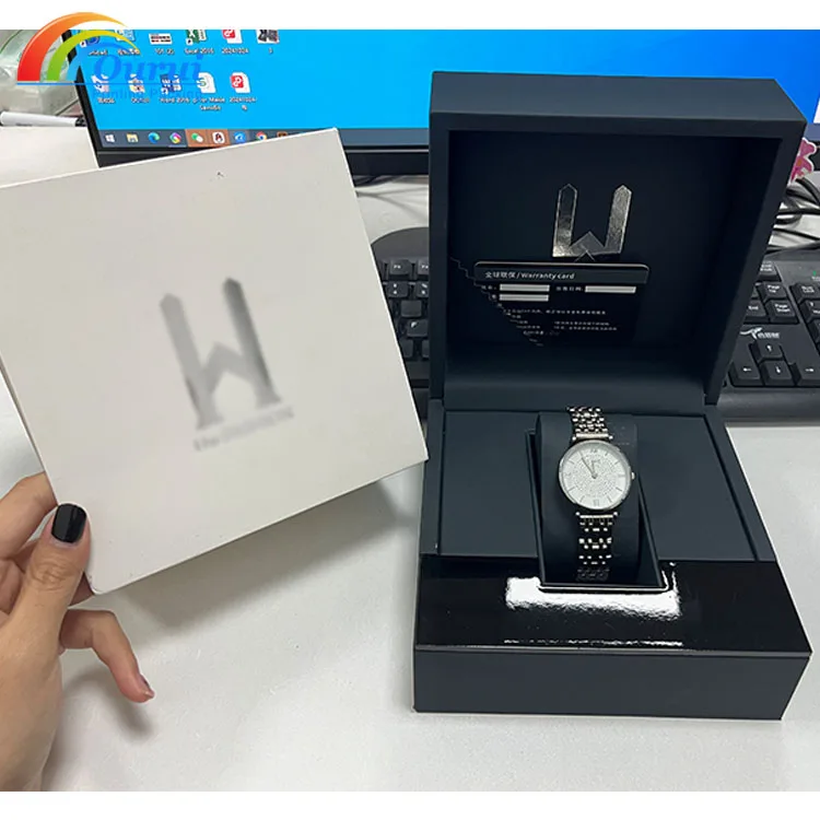 Luxury Black Man Watch Box Durable Leather Plastic Case Shopping Bag Watch Storage Accessories PC MDF Warranty Card Included