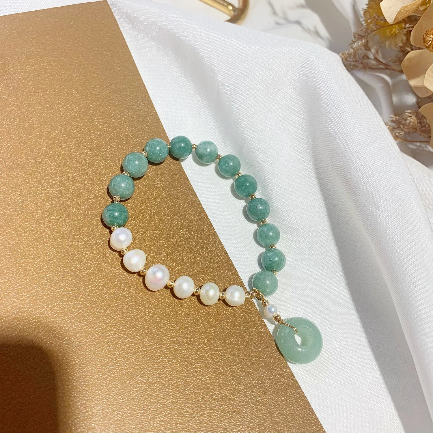 Hawaiian New Myanmar Jade Bracelet Exquisite Gold Plated Freshwater Pearl Natural Stone Bracelet wholesale