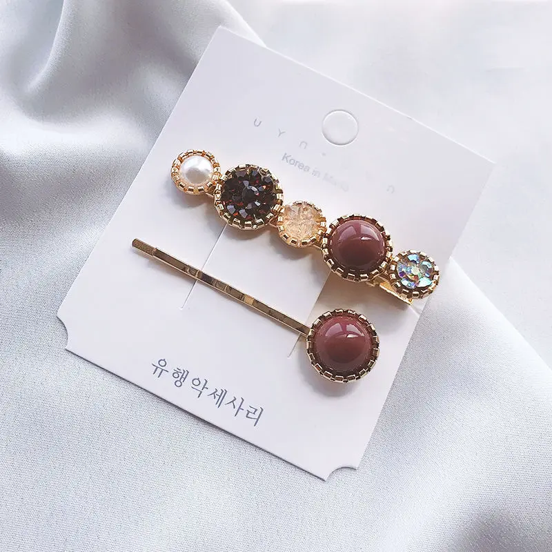 Metallic geometric resin crystal hair hairpin lovely candy color Diamond hairpins for Ladies hair clip