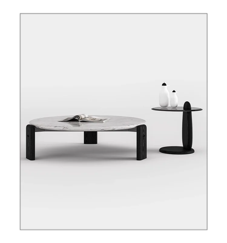 New Design Living Room Furniture Black Glass Fashion Modern Round Coffee Table With Ash Solid Wood Base Coffee Table