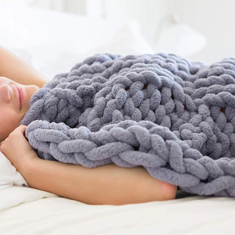wholesale chunky soft & cozy handmade chunky knit polyester knitted blanket
