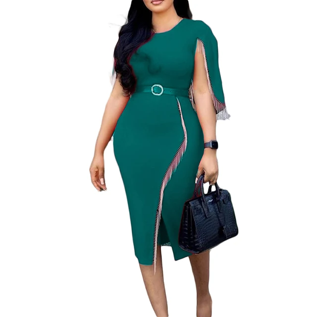 2023 Wholesale New Arrival Tassel Waist Show Thin Sexy Hip Temperament Extra Size Elegant Casual Fat Women Dinner Dresses Hot