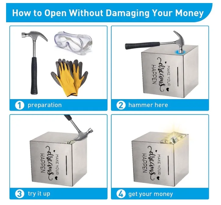 Stainless Steel Square Piggy Bank Only for the Best Gifts Family  Friends