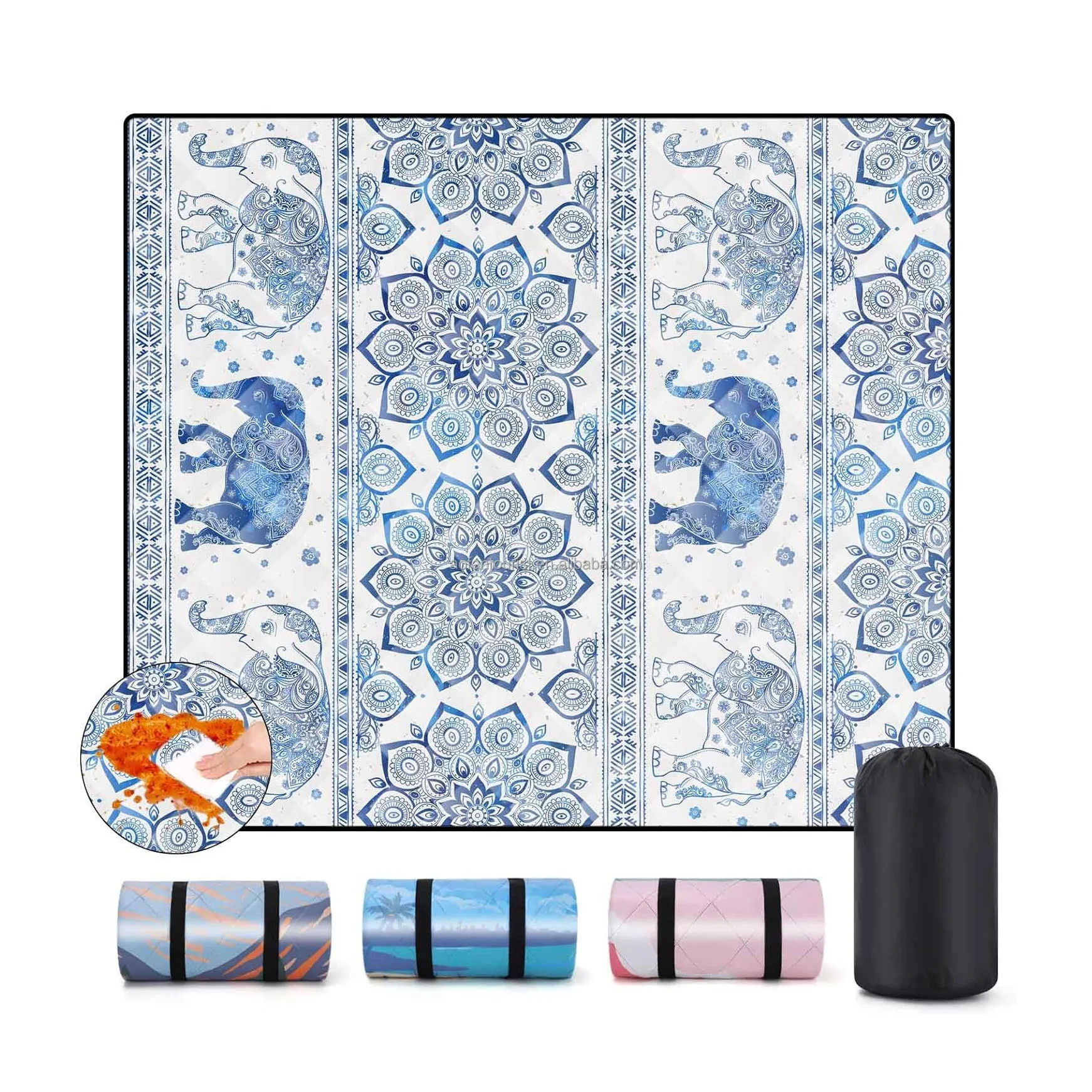 Outdoor camping equipment portable folding picnic blanket Ultrasonic carpet Waterproof thickened beach lawn gear