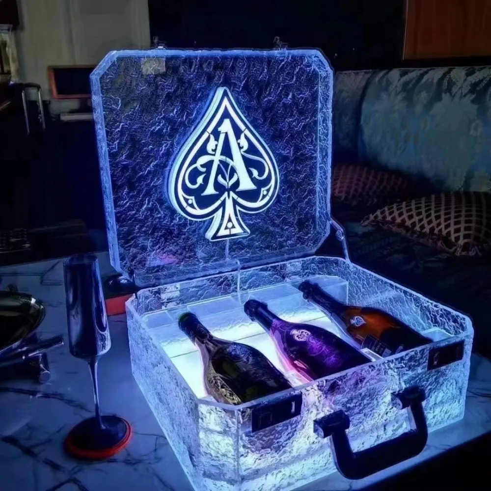 Портативный витринный кейс Ice Rock презентатор персонализированный Прозрачный Акриловый Витринный бокс Светодиодный светящийся держатель для бутылки