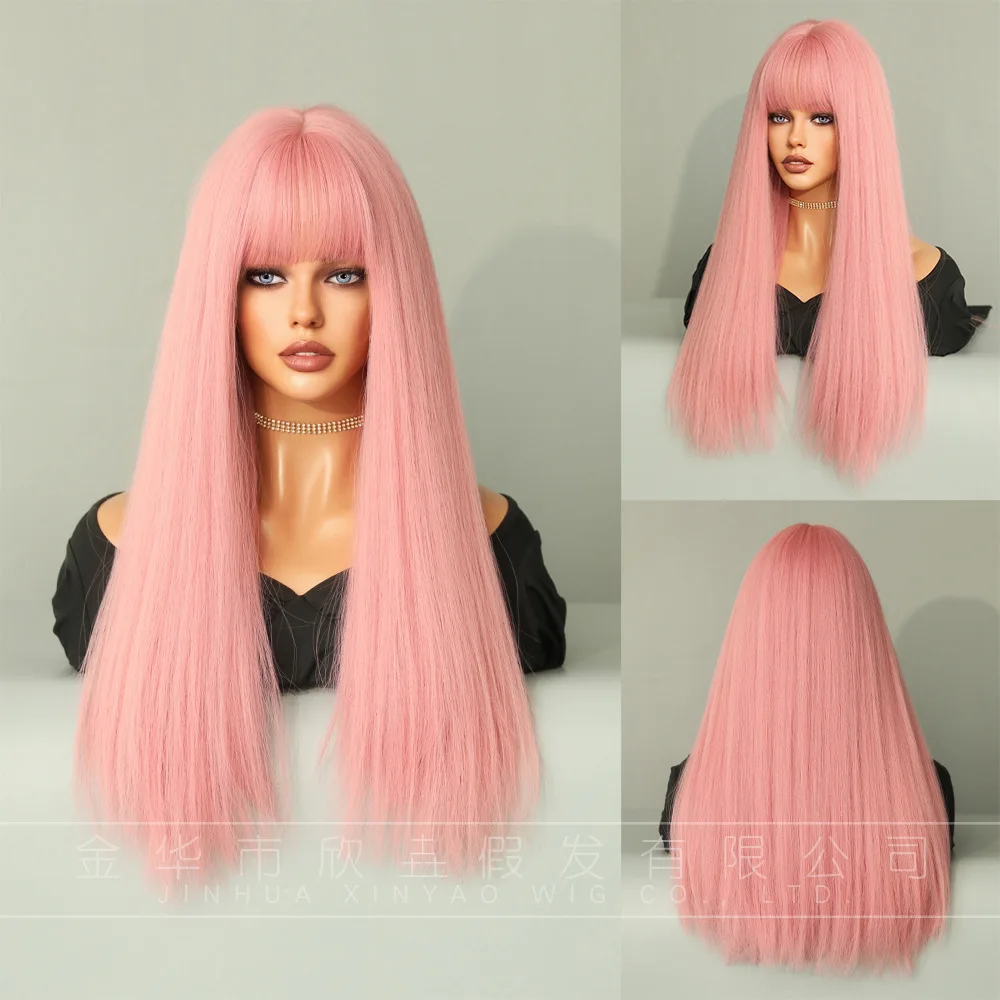 2023 Hot Style European and American wig long hair blond 22INCH bangs long hair chemical fiber head set wholesale