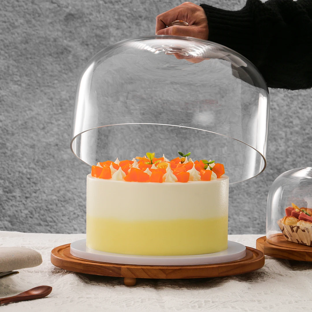 Wholesale Glass Dome Round Cake Stand Glass Cake Cover Dome Plate Wooden With Lid Glass Cakes Plate