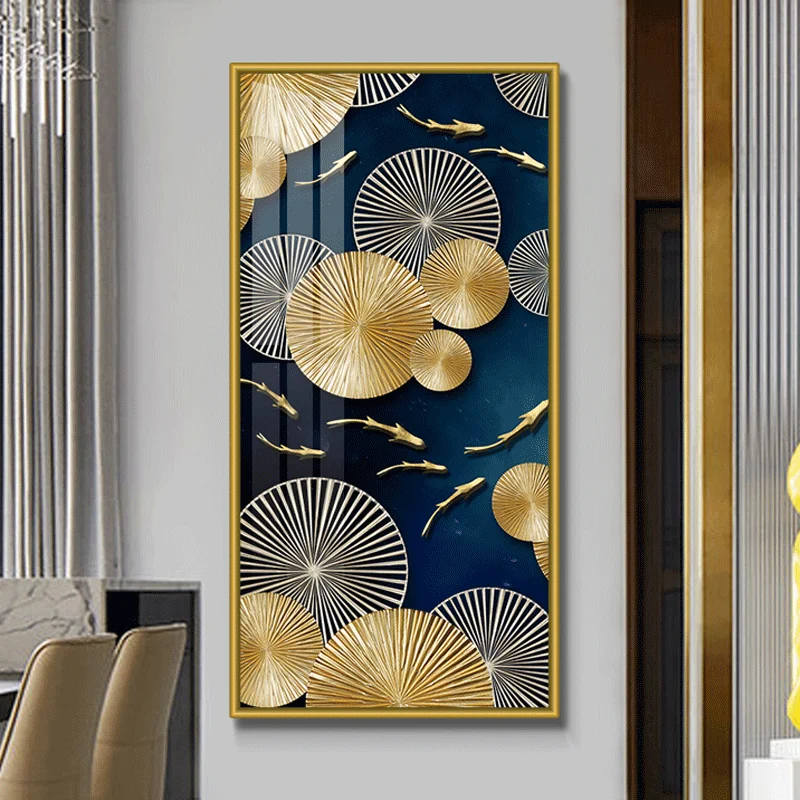 New gold leaf lotus leaf hand-painted canvas glass crystal porcelain painting