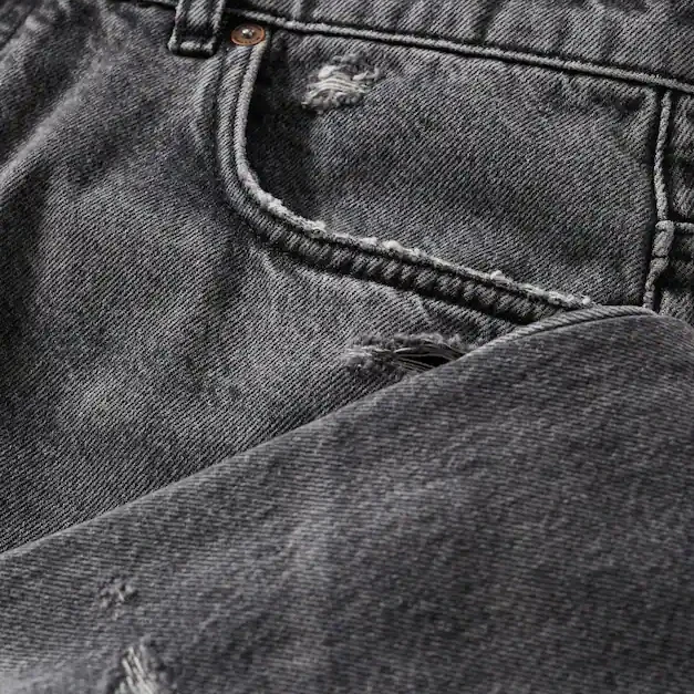 Custom Material Hip Hop Street Wear Loose 100%Cotton Destroyed Raw Seam Jeans Men