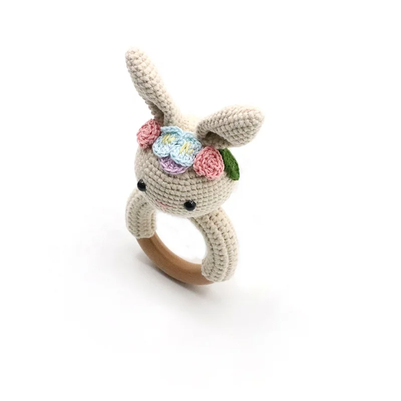Высококачественное деревянное кольцо с милыми животными на заказ, детская погремушка-кролик ручной работы
