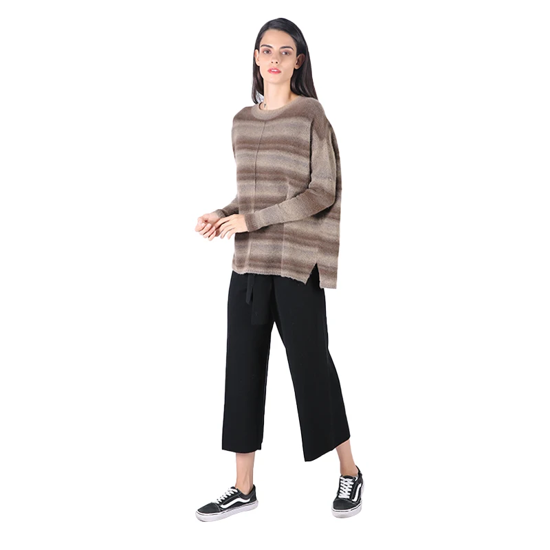 
2019 New Autumn Winter Thermal Knitted Sweater For Women O Neck Soft Color Mixed Pullovers 