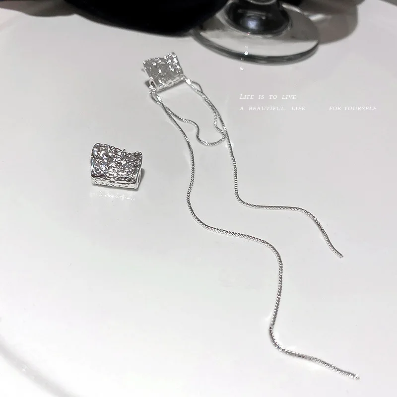  Jewelry 925 silver needle asymmetric surface irregular geometry Earrings fairy tassel atmosphere long