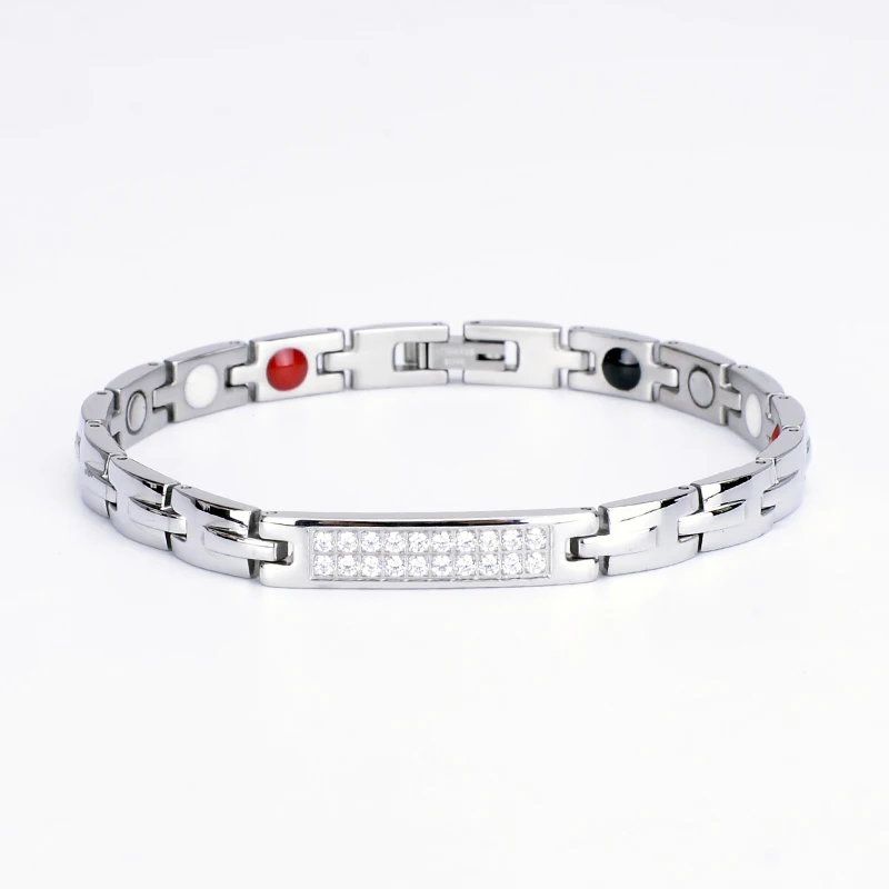 2024 Best selling good health stainless steel germanium negative ion bio magnetic energy rhinestone bracelet for women