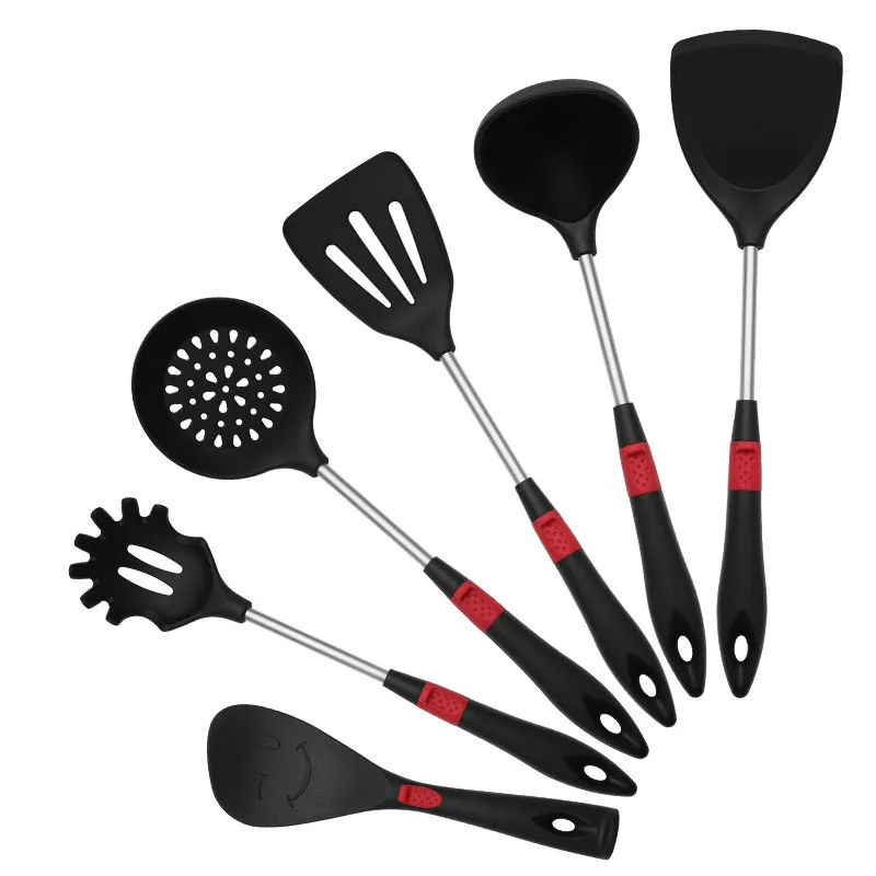 Stainless Steel handle Silicone Kitchenware Set 6pcs Non-stick Cookware Household Spatula Rice Spoon Soup Spoon Cooking Tools