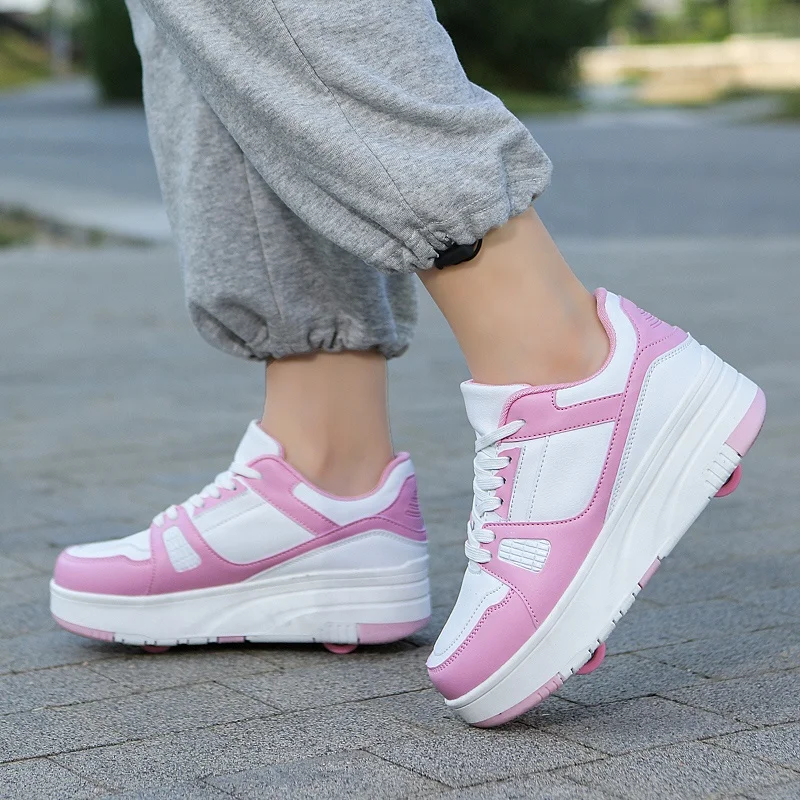 Adult double-wheeled running shoes boys deformed pulley shoes students girls children can slide with wheels new style shoes