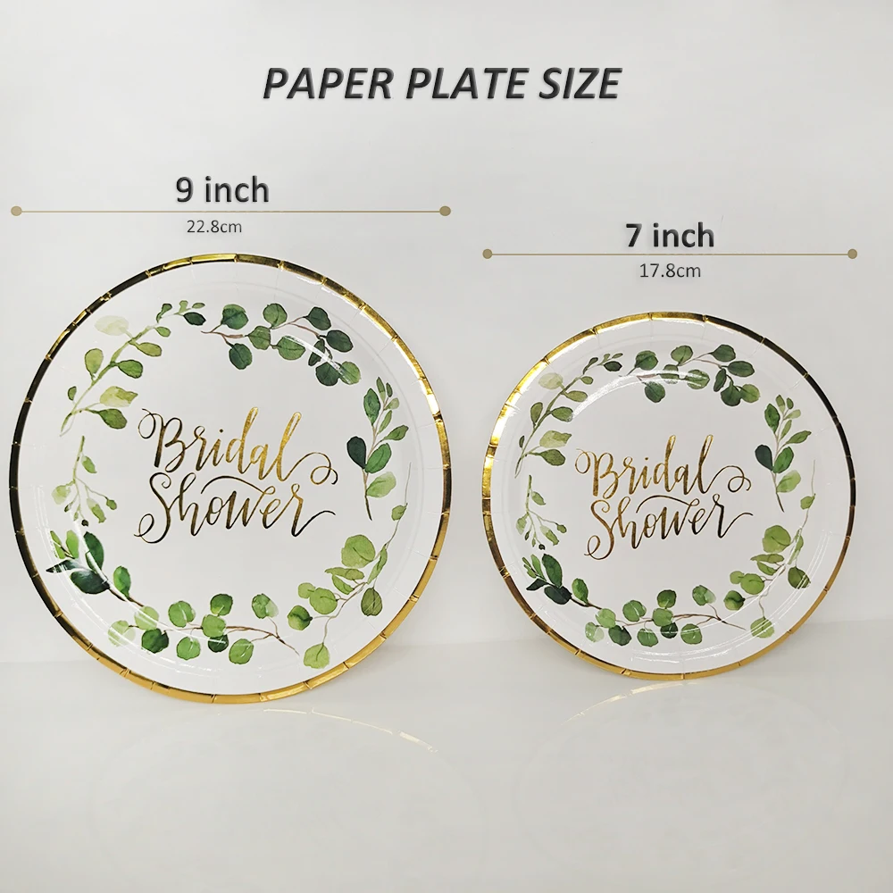 Custom Green Leaf Gold Bronzing Hey Baby 7 9 Inch Disposable Eco-Friendly Paper Plate for Party