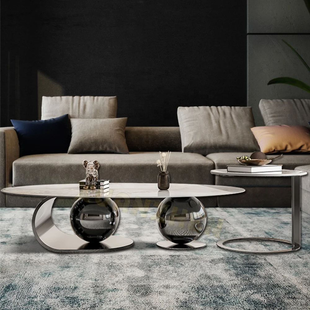 Living room furniture stainless steel black nesting centre coffee table metal coffee table luxury round coffee table
