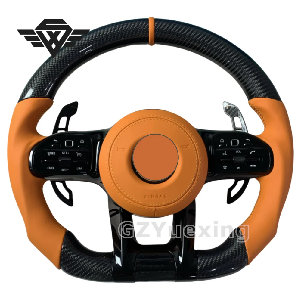 Customized Carbon Fiber And Orange Flat Leather Suitable For Mercedes Benz A B C E G GLA GLC 809 808 Car Steering Wheel