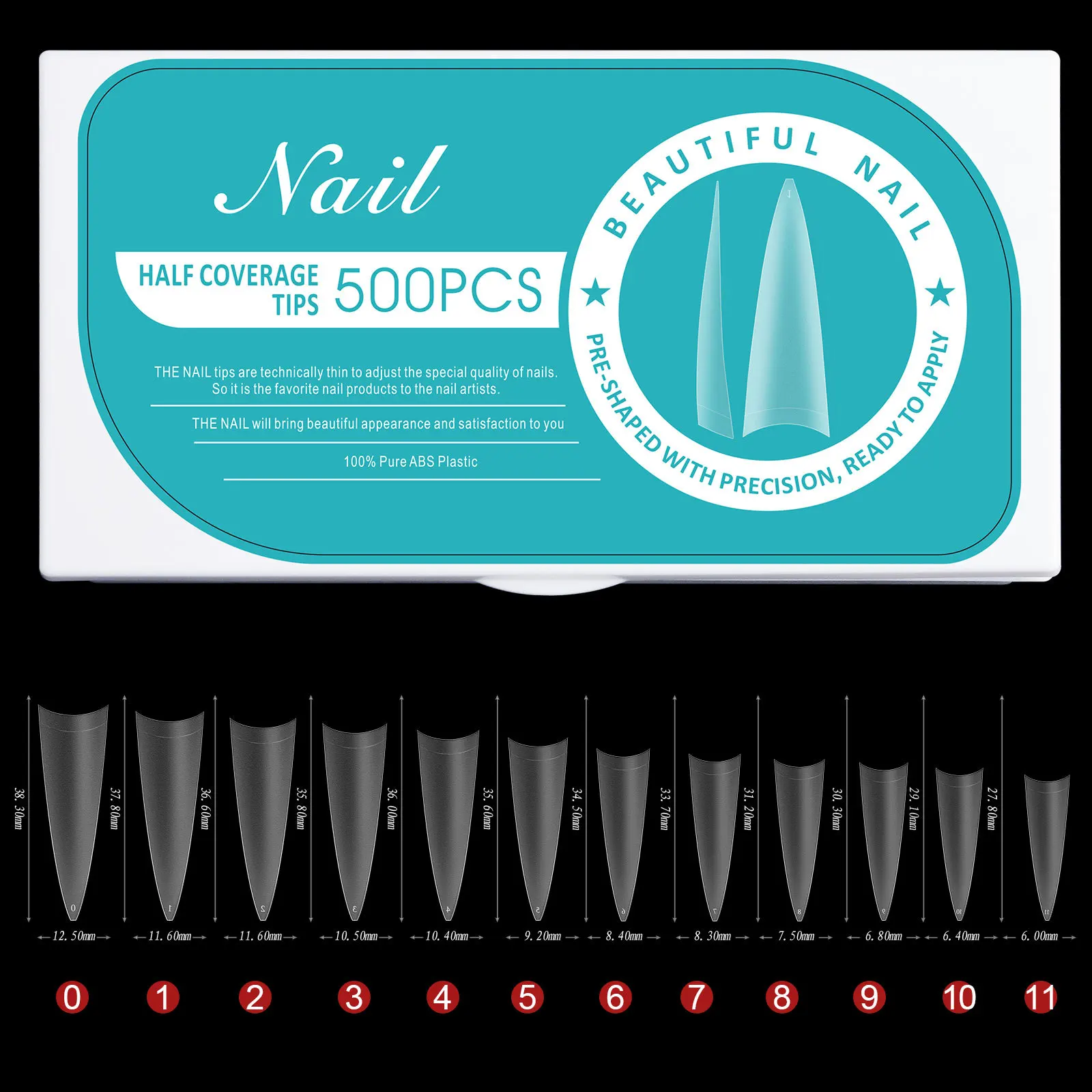 2024 Matte Half Cover Square Nail Art Tip Ultra Thin Soft Gel Frosted Nail Tips 500pcs/box Traceless Stiletto Straight Nail Tips
