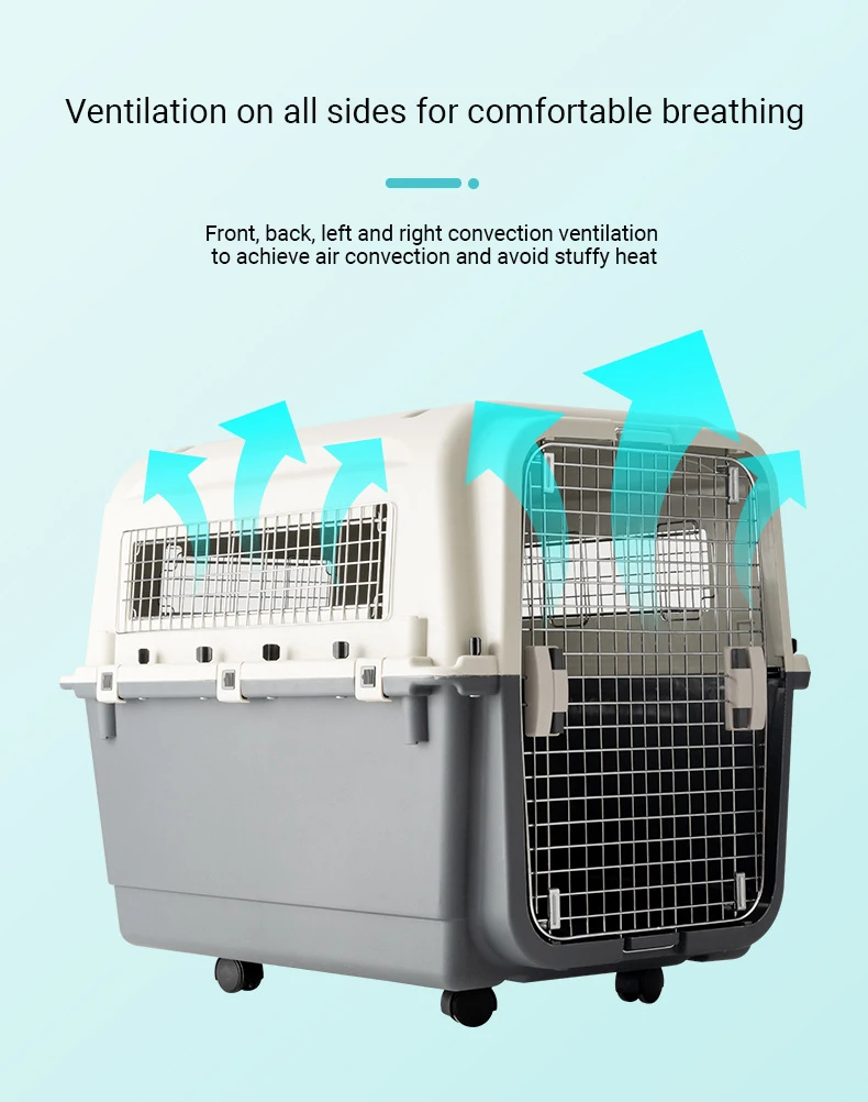 Pet Plastic Transport Cat Crate Pet Cage with Urine Pad Double Bowl Cat Air Box