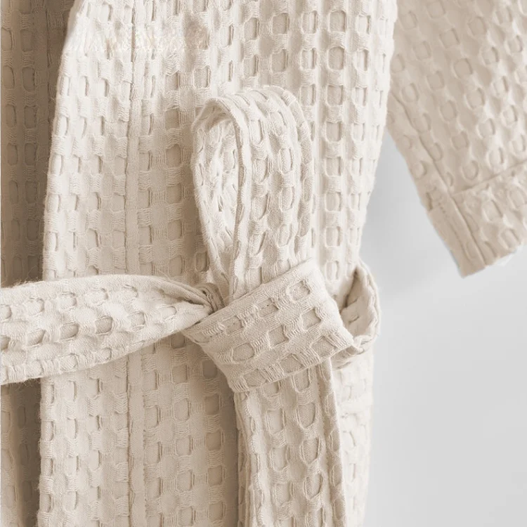 OA 60days solid palin check pattern Organic Cotton hotel bath robe 100% cotton waffle bath robe