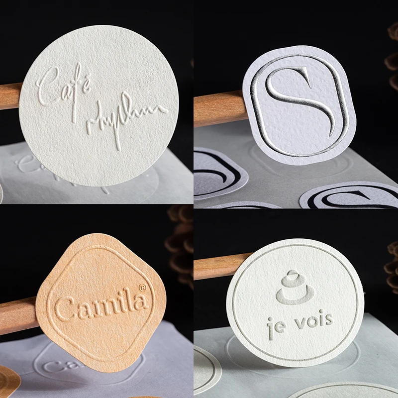 Print logo emboss letters transparent paper circle metal label promotional round custom gold foil embossed stickers