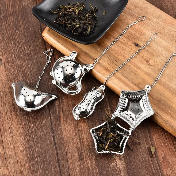 Wholesale Creative Design Stainless Steel Tea Strainer Mesh Silver Teapot Shape Tea Infuser With Chain Tea Ball