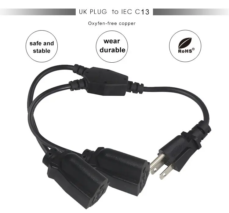 125V Us Female Plug Extension Ac 3 Prong Cable Nema 515P To Nema 515R 3 Pin Usa 14 Awg 1 To 2 Power Cord