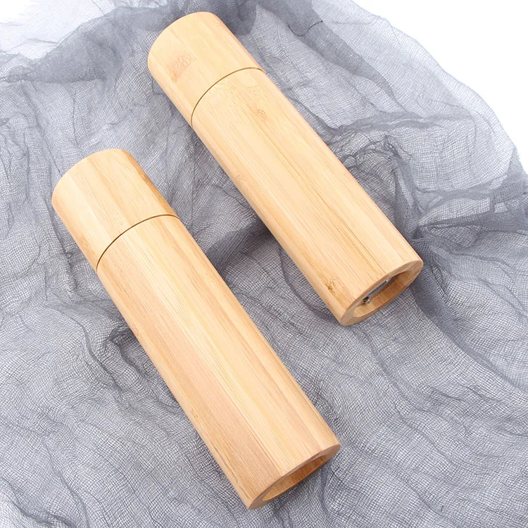 Bamboo Wooden Salt and Pepper Mill and Ceramic Grinder with Adjustable Coarseness, Refillable Pepper Grinders Gift Set