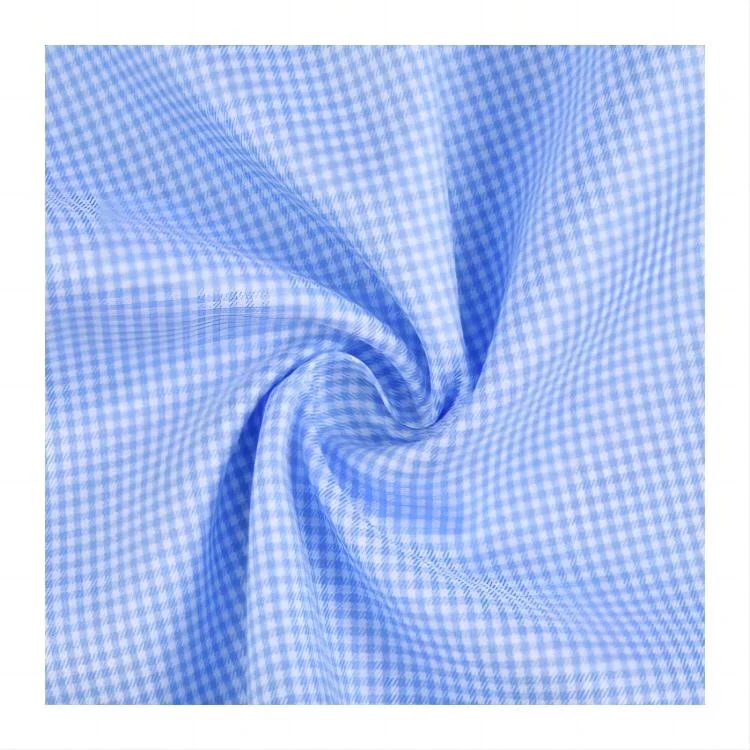 72 Wrinkle Free Shirt Italian Blue White Plaid Ribstop Twill Liquid Cotton Fabric For Formal Garment Mens
