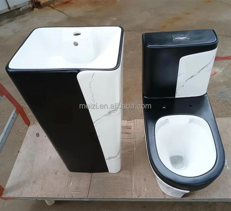 Ceramic supplier wc sanitary ware black and marble color hand wash one piece design toilets and sink